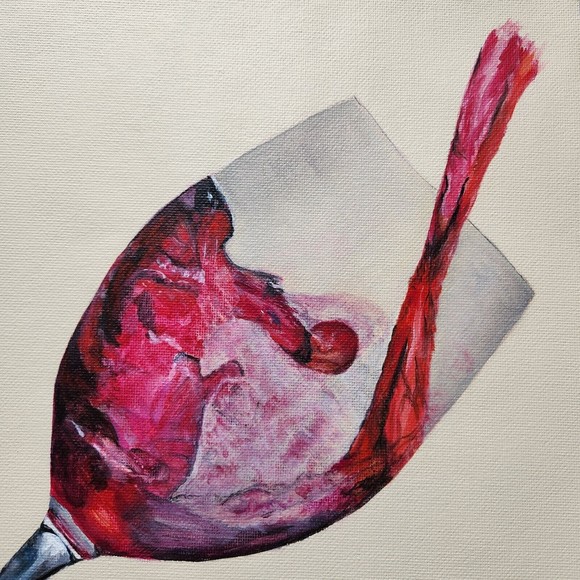 Red Wine Glass Pour Acrylic Canvas Original Painting 9x12 Handmade - Picture 3 of 5